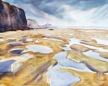Malerei mit dem Titel "North Cornish Coast" von Ibolya Taligas, Original-Kunstwerk, Aquarell
