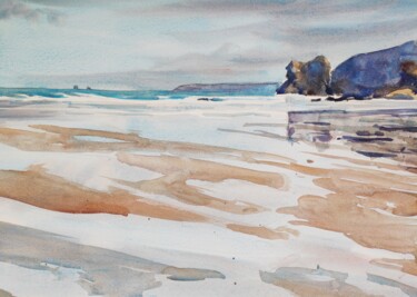 Painting titled "North Cornish Coast…" by Ibolya Taligas, Original Artwork, Watercolor