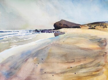 Malerei mit dem Titel "Punta del Papagayo" von Ibolya Taligas, Original-Kunstwerk, Aquarell