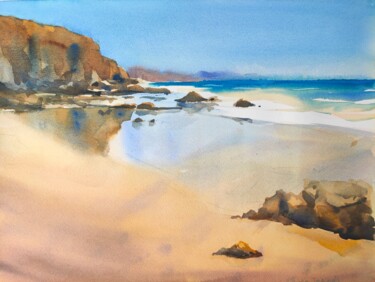 Pintura titulada "Fuerteventura Beach…" por Ibolya Taligas, Obra de arte original, Acuarela