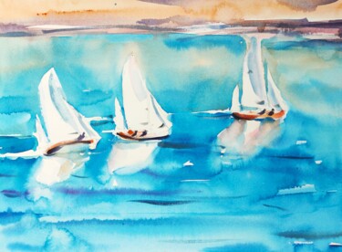 Ζωγραφική με τίτλο "Salcombe Sailing" από Ibolya Taligas, Αυθεντικά έργα τέχνης, Ακουαρέλα