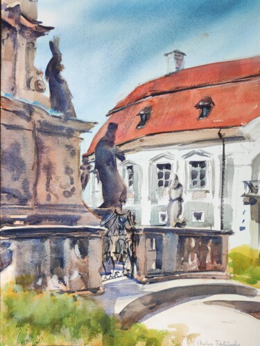 Schilderij getiteld "Veszprem, Old Town" door Ibolya Taligas, Origineel Kunstwerk, Aquarel