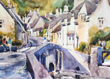 Malerei mit dem Titel "Castle Combe" von Ibolya Taligas, Original-Kunstwerk, Aquarell