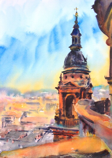 Painting titled "A view from St Step…" by Ibolya Taligas, Original Artwork, Watercolor