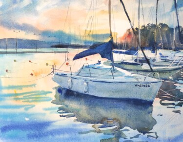 Peinture intitulée "Zanka Harbour" par Ibolya Taligas, Œuvre d'art originale, Aquarelle