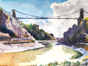 Painting titled "Bristol Bridge and…" by Ibolya Taligas, Original Artwork, Watercolor