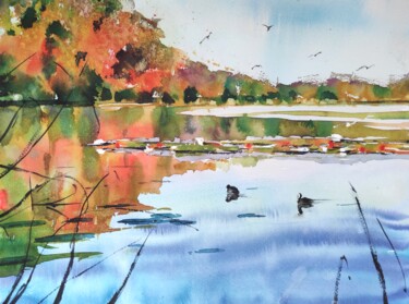 Painting titled "Autumn Colours by t…" by Ibolya Taligas, Original Artwork, Watercolor
