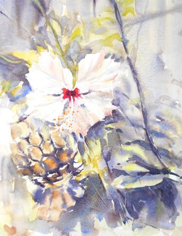 Ζωγραφική με τίτλο "Flower for Life" από Ibolya Taligas, Αυθεντικά έργα τέχνης, Ακουαρέλα