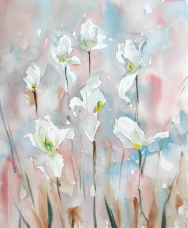 Malerei mit dem Titel "Tulip Garden" von Ibolya Taligas, Original-Kunstwerk, Aquarell