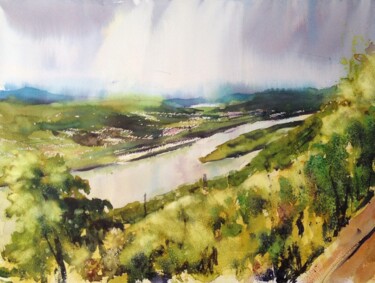 Painting titled "A view of the river…" by Ibolya Taligas, Original Artwork, Watercolor