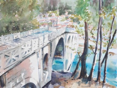 Pintura intitulada "GORICA BRIDGE in Be…" por Ibolya Taligas, Obras de arte originais, Aquarela