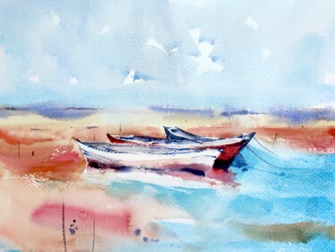 Painting titled "Boats in North Norf…" by Ibolya Taligas, Original Artwork, Watercolor
