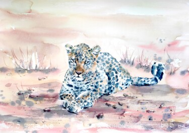 Painting titled "SITTING LEOPARD" by Ibolya Taligas, Original Artwork, Watercolor