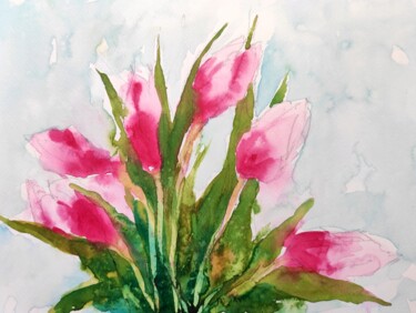 Peinture intitulée "A bunch of pink tul…" par Ibolya Taligas, Œuvre d'art originale, Aquarelle