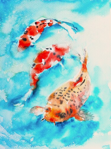 Malerei mit dem Titel "KOI FISH illustrati…" von Ibolya Taligas, Original-Kunstwerk, Aquarell
