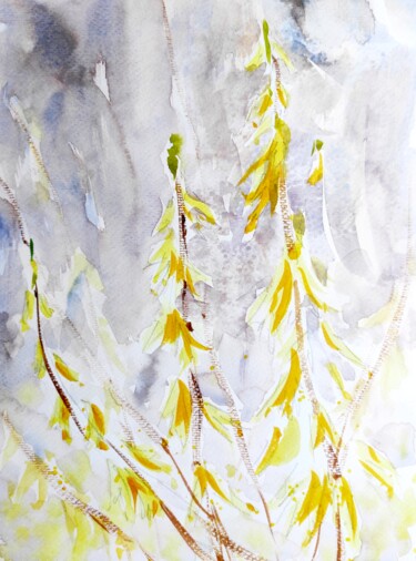 Painting titled "GOLDEN SHOWERS" by Ibolya Taligas, Original Artwork, Watercolor