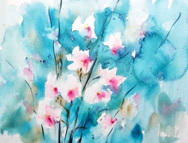 Painting titled "CHERRY BLOSSOMS" by Ibolya Taligas, Original Artwork, Watercolor
