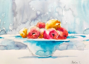 Malerei mit dem Titel "Apples and Lemons" von Ibolya Taligas, Original-Kunstwerk, Aquarell