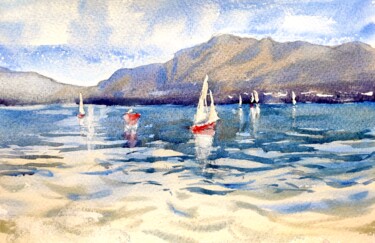 Painting titled "Sailing at Mondsee…" by Ibolya Taligas, Original Artwork, Watercolor