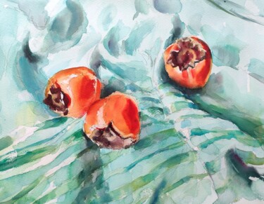 Painting titled "Still life with per…" by Ibolya Taligas, Original Artwork, Watercolor