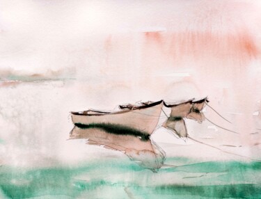 Malerei mit dem Titel "MIsty seashore" von Ibolya Taligas, Original-Kunstwerk, Aquarell