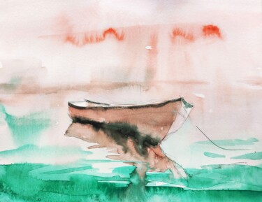 Painting titled "Tranquil coast" by Ibolya Taligas, Original Artwork, Watercolor