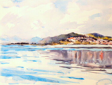Pittura intitolato "Lake Ohrid reflecti…" da Ibolya Taligas, Opera d'arte originale, Acquarello