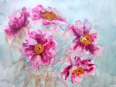 Pintura intitulada "A Bunch of peonies" por Ibolya Taligas, Obras de arte originais, Aquarela