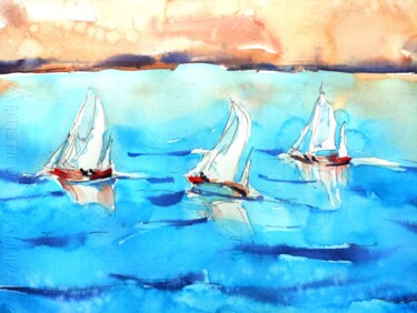 绘画 标题为“Salcombe Bay Sailing” 由Ibolya Taligas, 原创艺术品, 水彩