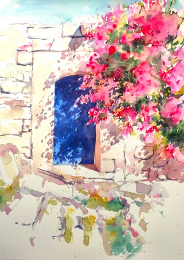 Pintura intitulada "Mediterranean Flora…" por Ibolya Taligas, Obras de arte originais, Aquarela