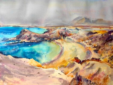 Pintura intitulada "Papagayo Beach on t…" por Ibolya Taligas, Obras de arte originais, Aquarela