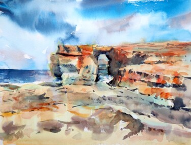 Schilderij getiteld "The Azure Window in…" door Ibolya Taligas, Origineel Kunstwerk, Aquarel