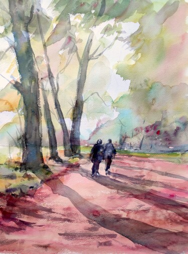 Картина под названием "Woodland walk" - Ibolya Taligas, Подлинное произведение искусства, Акварель