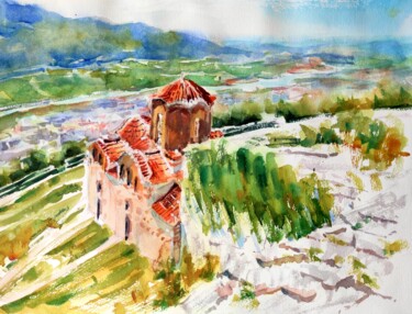 Schilderij getiteld "Berat city view, Al…" door Ibolya Taligas, Origineel Kunstwerk, Aquarel