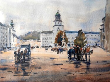 Pintura intitulada "Kapitolplatz, Salzb…" por Ibolya Taligas, Obras de arte originais, Aquarela