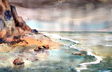 Peinture intitulée "Compton Bay, Isle o…" par Ibolya Taligas, Œuvre d'art originale, Aquarelle
