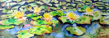 Pittura intitolato "Yellow Waterlilies…" da Ibolya Taligas, Opera d'arte originale, Acquarello