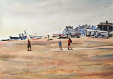 Pintura titulada "Aldeburgh Beach" por Ibolya Taligas, Obra de arte original, Acuarela