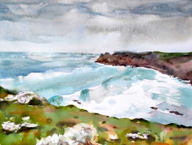 Peinture intitulée "Stormy Cornish Coas…" par Ibolya Taligas, Œuvre d'art originale, Aquarelle