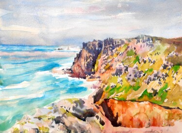 Pittura intitolato "West Cornwall coast…" da Ibolya Taligas, Opera d'arte originale, Acquarello