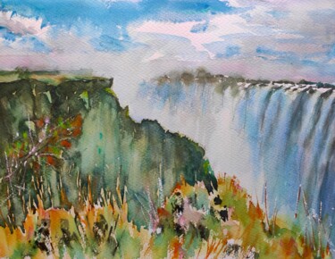 Pintura intitulada "Victoria Falls, Zam…" por Ibolya Taligas, Obras de arte originais, Aquarela