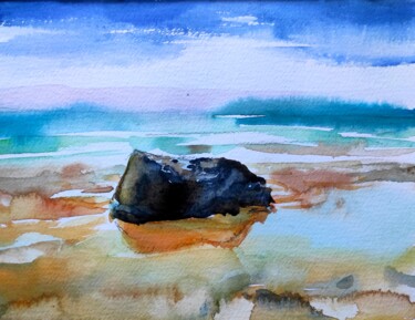 Peinture intitulée "Beach rock reflecti…" par Ibolya Taligas, Œuvre d'art originale, Aquarelle