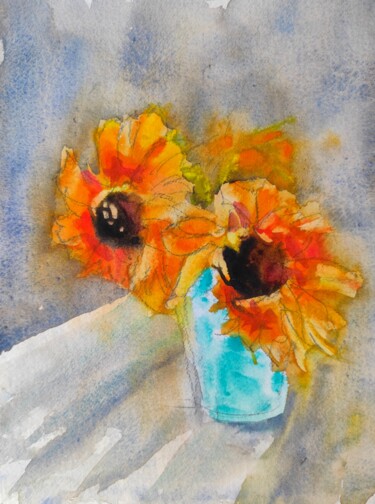 Painting titled "Still life with sun…" by Ibolya Taligas, Original Artwork, Watercolor