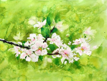 Painting titled "Spring Cherry Bloss…" by Ibolya Taligas, Original Artwork, Watercolor