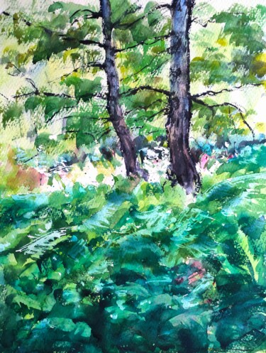 Картина под названием "Fern forest" - Ibolya Taligas, Подлинное произведение искусства, Акварель