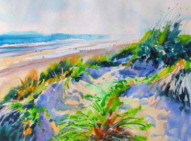 Pintura titulada "Camber Sands Beach,…" por Ibolya Taligas, Obra de arte original, Acuarela