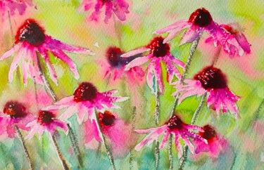 Pintura intitulada "Echinacea flowers" por Ibolya Taligas, Obras de arte originais, Aquarela
