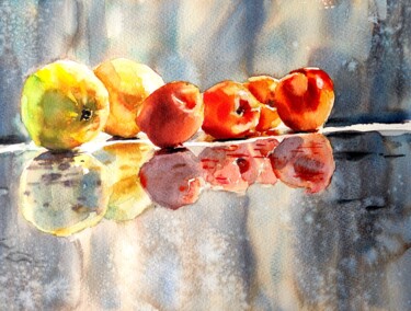 Malerei mit dem Titel "Lemons and Apricots" von Ibolya Taligas, Original-Kunstwerk, Aquarell