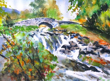 Schilderij getiteld "Ashness Bridge, Lak…" door Ibolya Taligas, Origineel Kunstwerk, Aquarel