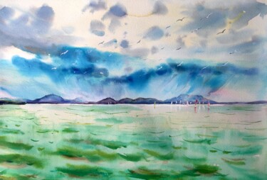 Painting titled "Stormy Sky Above La…" by Ibolya Taligas, Original Artwork, Watercolor